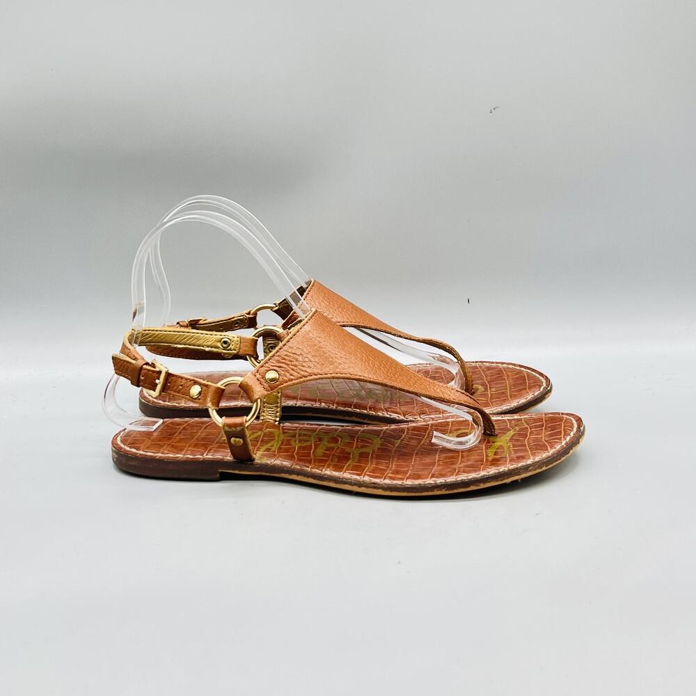 Sam Edelman Sandals Women 9 Brown Leather Thong Ankle Strap Slingback Flat Shoes
